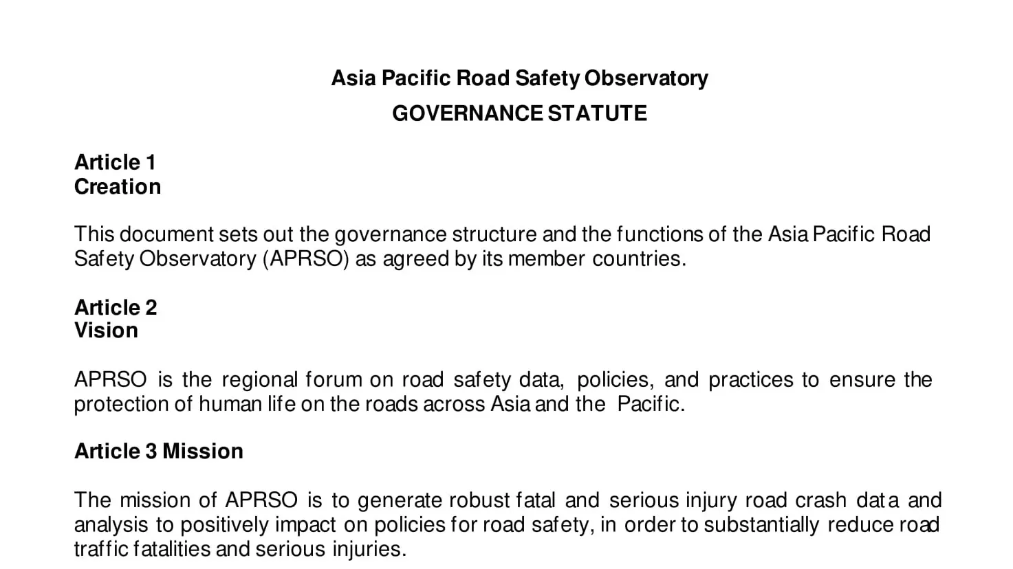APRSO Governance Statute