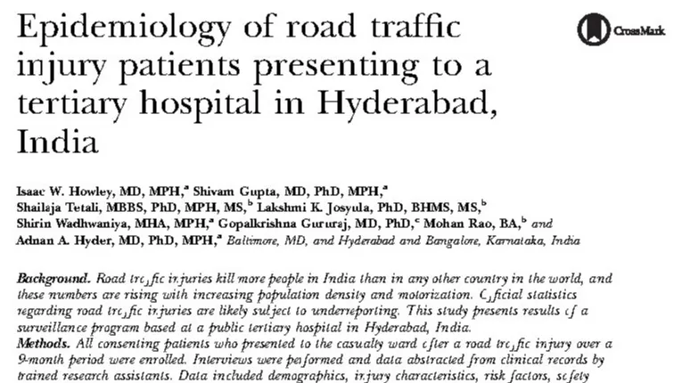Epidemiology of road traffic injury patients presenting to a tertiary hospital in Hyderabad, India