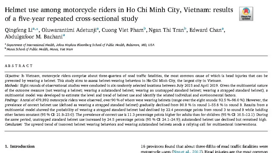 Helmet use among motorcycle riders in Ho Chi Minh City, Vietnam- results of a five-year repeated cross-sectional study