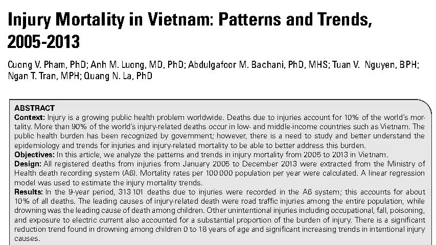 Injury Mortality in Vietnam- Patterns and Trends, 2005-2013