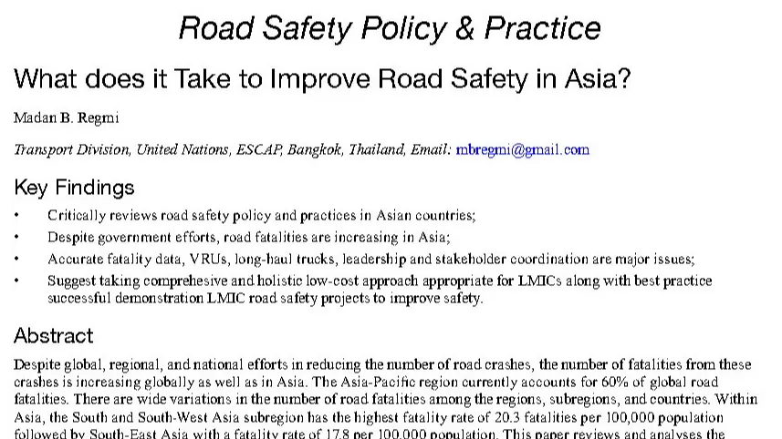 What does it Take to Improve Road Safety in Asia