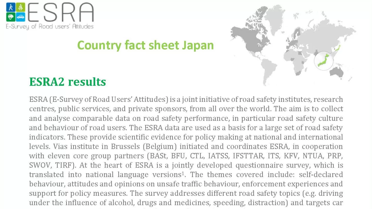 E-Survey of Road Users’ Attitudes (ESRA) - Japan Country Fact Sheet