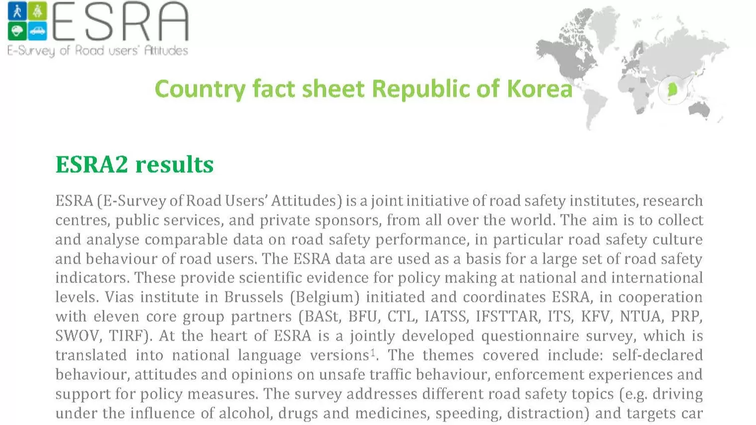 E-Survey of Road Users’ Attitudes (ESRA) - Republic of Korea Country Fact Sheet