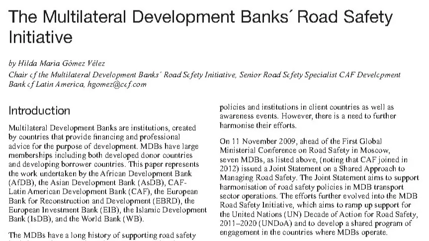 The Multilateral Development Banks ́ Road Safety Initiative